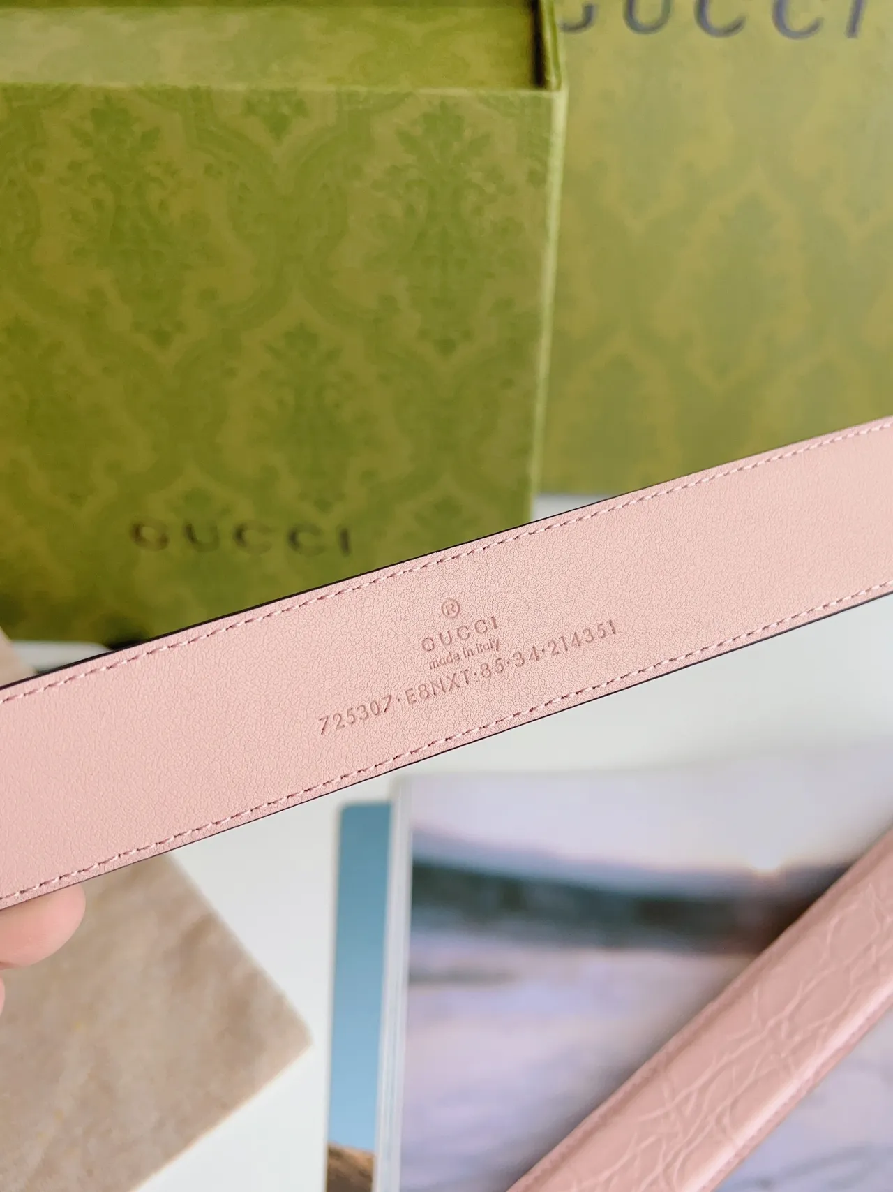 Gucci Horsebit 1955 Pink Textured Leather Belt 6