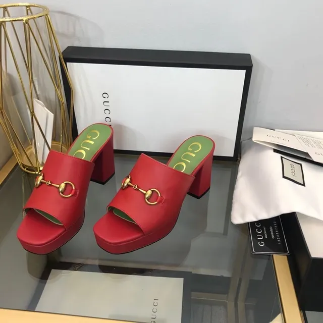 Gucci Horsebit 1955 Red Leather Gold Horsebit Green Insole Slippers 2
