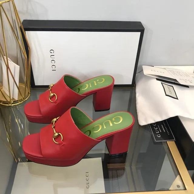 Gucci Horsebit 1955 Red Leather Gold Horsebit Green Insole Slippers 3