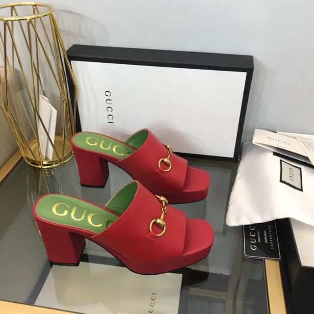 Gucci Horsebit 1955 Red Leather Gold Horsebit Green Insole Slippers 4
