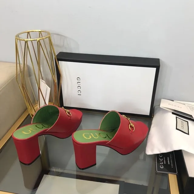 Gucci Horsebit 1955 Red Leather Gold Horsebit Green Insole Slippers 5