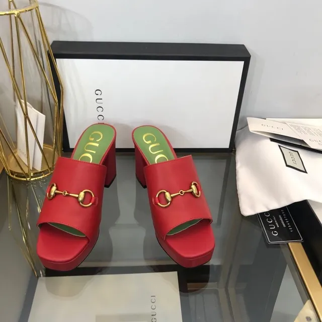 Gucci Horsebit 1955 Red Leather Gold Horsebit Green Insole Slippers 7
