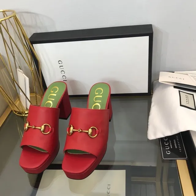 Gucci Horsebit 1955 Red Leather Gold Horsebit Green Insole Slippers 8