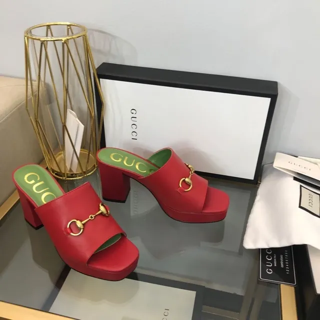 Gucci Horsebit 1955 Red Leather Gold Horsebit Green Insole Slippers 9