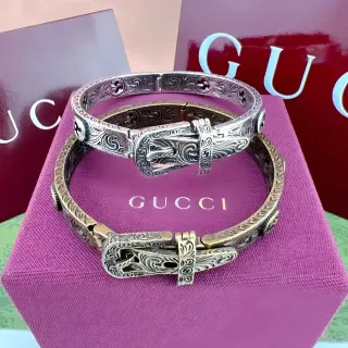Gucci Horsebit 1955 فضة ذهب نقش مزخرف لفائف أسلوب غربي إغلاق بقفل سوار