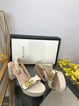 Gucci Horsebit 1955 White Gold Leather Platform Sole Block Heel 2
