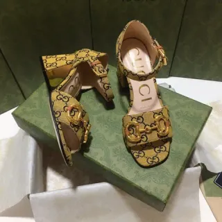Gucci Horsebit 1955 Yellow GG Monogram Gladiator Sandals