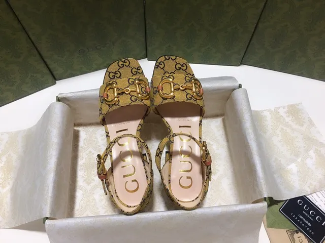 Gucci Horsebit 1955 Yellow GG Monogram Gladiator Sandals 2