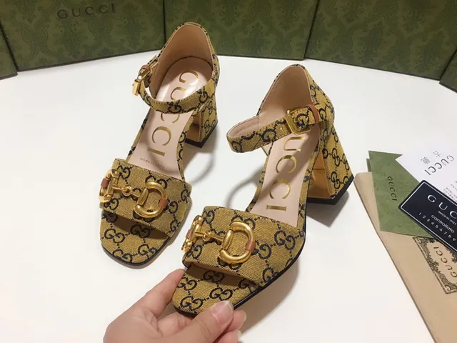 Gucci Horsebit 1955 Yellow GG Monogram Gladiator Sandals 6