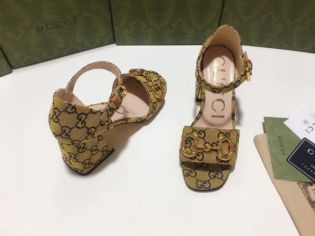 Gucci Horsebit 1955 Yellow GG Monogram Gladiator Sandals 7