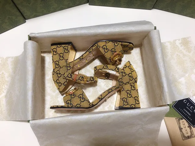 Gucci Horsebit 1955 Yellow GG Monogram Gladiator Sandals 8
