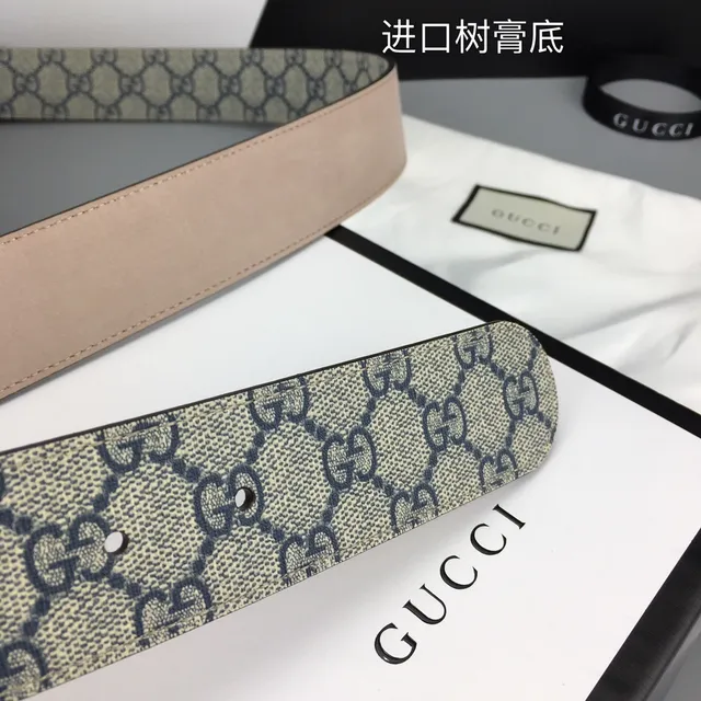 حزام Gucci Interlocking G بيج و بحري GG Supreme Canvas جلد حزام 7