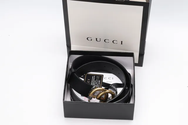 Gucci Interlocking G Belt Black Silver Embossed GG Monogram Buckle Leather Belt 13