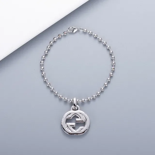 Gucci Interlocking G Pure Silver Beaded Chain Necklace 2