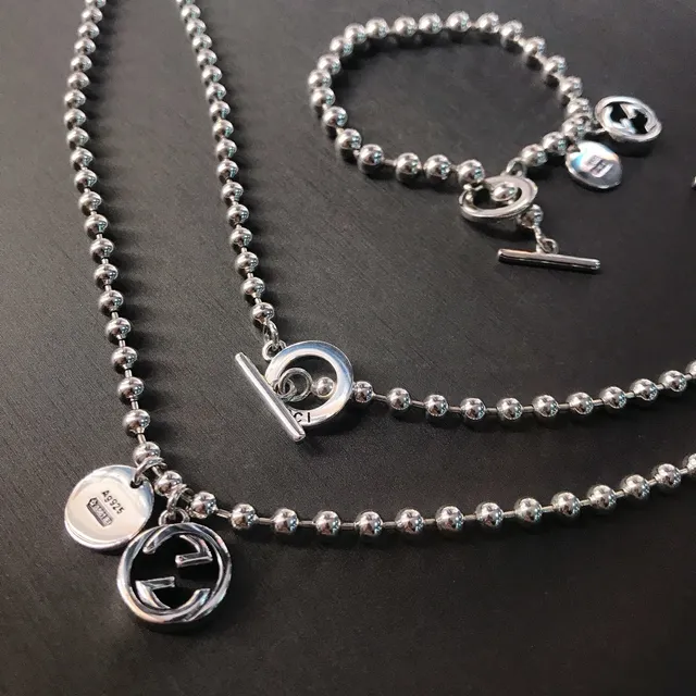 Gucci Interlocking G Silver Ball-Chain Toggle Clasp Bracelet 2