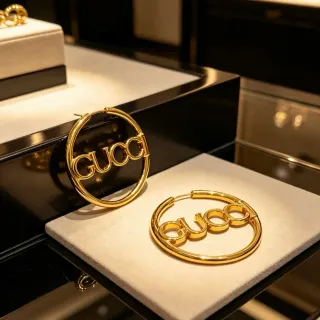 Gucci Logo সোনার হুপ পালিশড কানের দুল