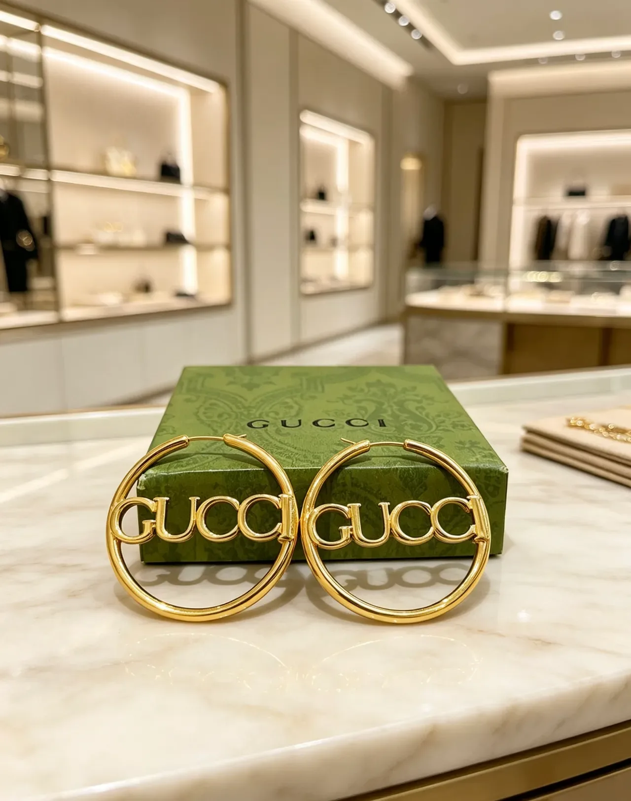 Gucci Logo Brincos Aros de Ouro Polidos 2