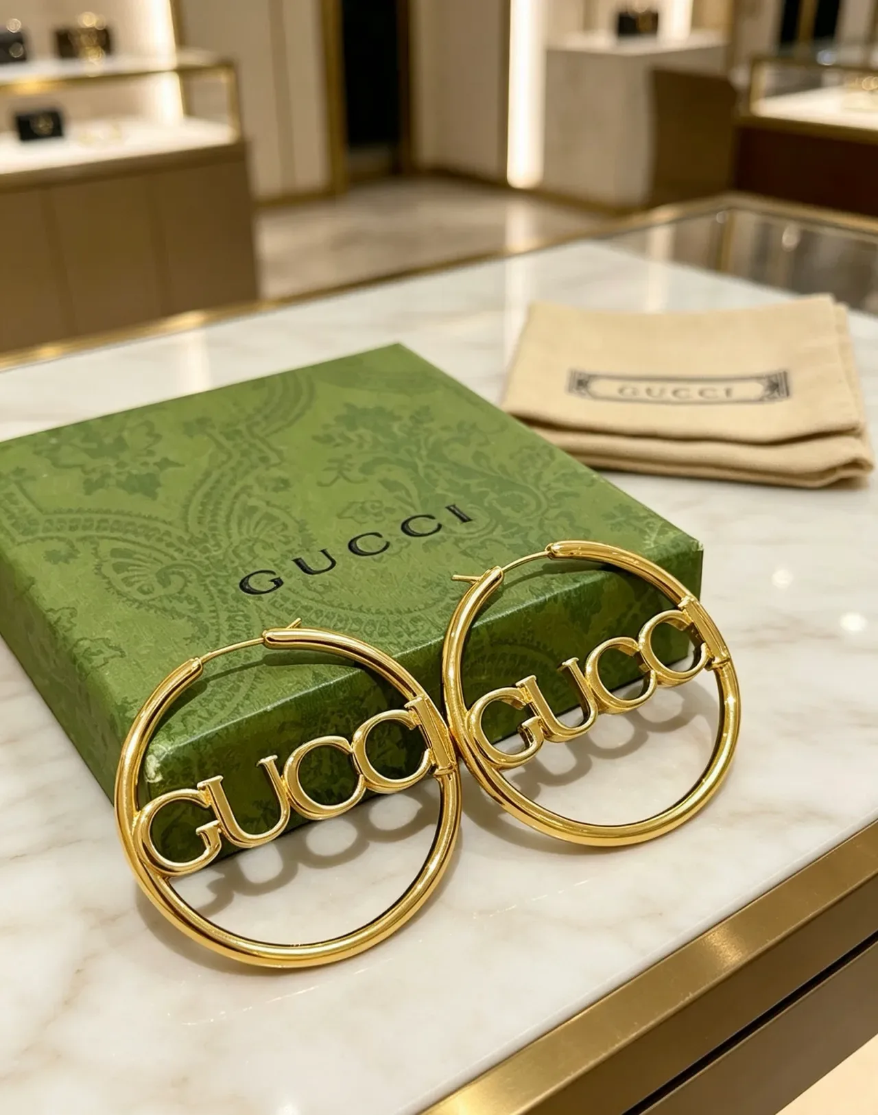 Gucci Logo Brincos Aros de Ouro Polidos 4