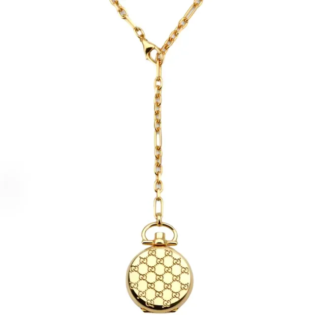 Gucci GG মোনোগ্রাম সোনালি পকেট ওয়াচ পেন্ডেন্ট নেকলেস 9