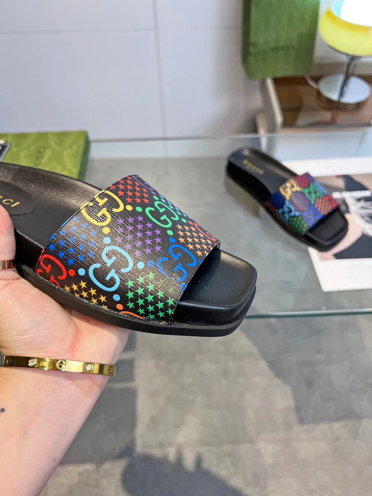 Gucci Multicolor GG Star Print Flat Slide Slippers 2