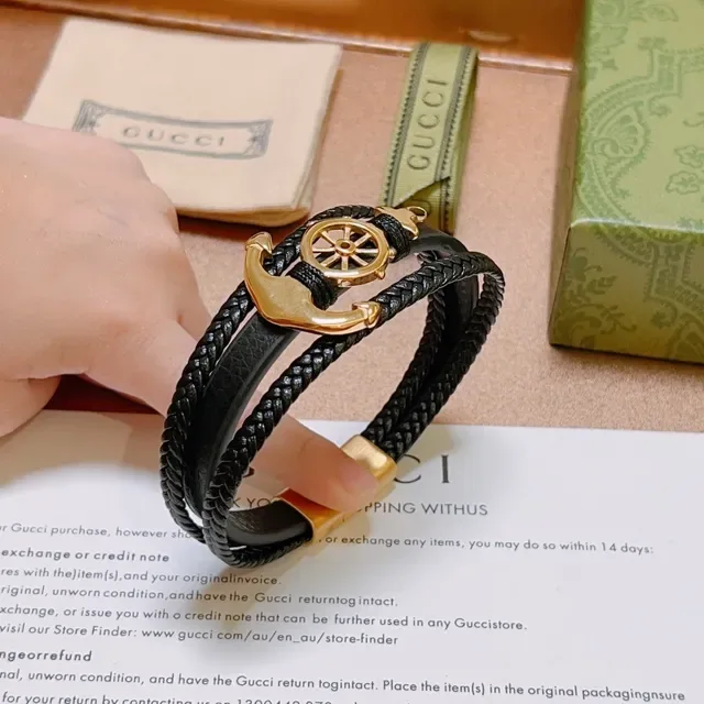 Gucci Bracelet en Cuir Tressé Ancre et Roue du Timon Nautique 5