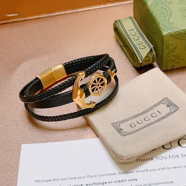 Gucci Bracelet en Cuir Tressé Ancre et Roue du Timon Nautique 7