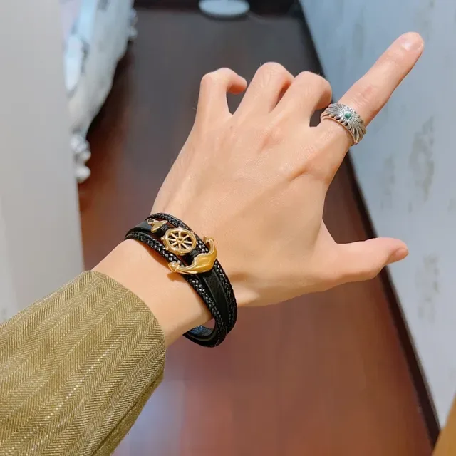 Gucci Bracelet en Cuir Tressé Ancre et Roue du Timon Nautique 8