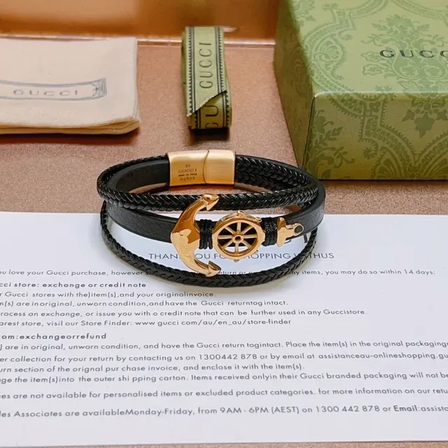 Gucci Bracelet en Cuir Tressé Ancre et Roue du Timon Nautique 9
