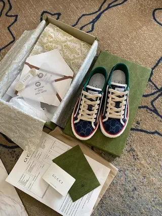 Gucci Verde Marino GG Monogram Lona Bajo Con Cordones Zapatillas Lifestyle 6