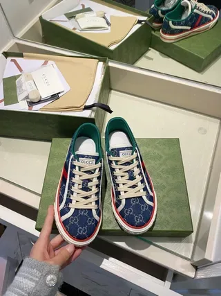 Gucci Verde Marino GG Monogram Lona Bajo Con Cordones Zapatillas Lifestyle 8