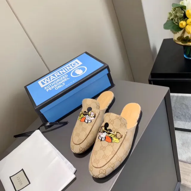Gucci Ophidia Bege GG Monograma Mickey Mouse Mule Loafer 4