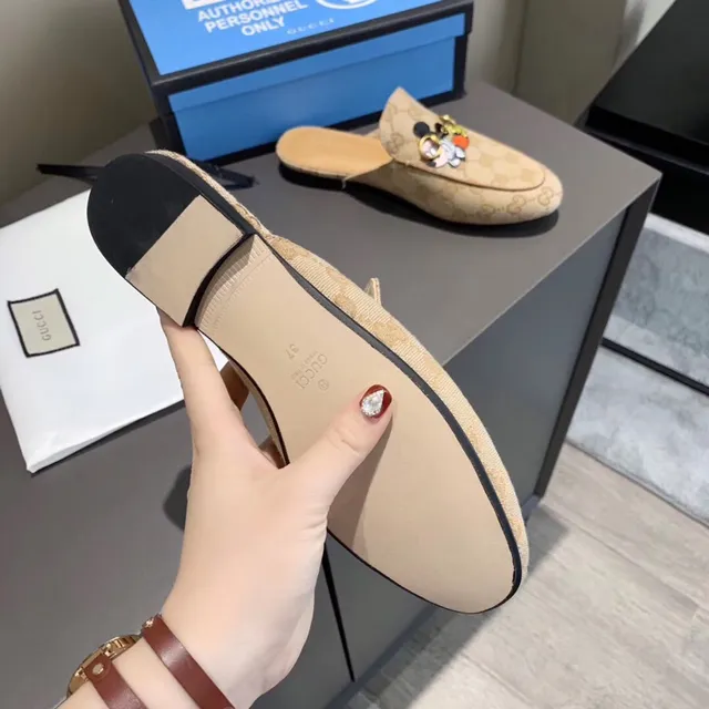 Gucci Ophidia Bege GG Monograma Mickey Mouse Mule Loafer 6
