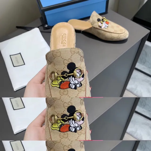 Gucci Ophidia Bege GG Monograma Mickey Mouse Mule Loafer 7