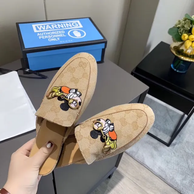 Gucci Ophidia Bege GG Monograma Mickey Mouse Mule Loafer 8