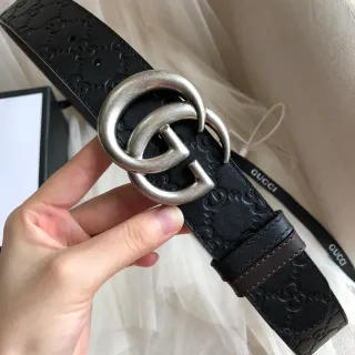 Gucci Ophidia 黑色压花 GG 皮革腰带