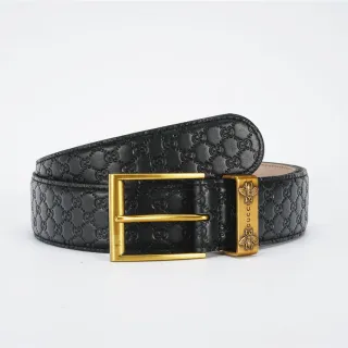 Gucci Ophidia 黑色压花 GG Monogram 皮革腰带