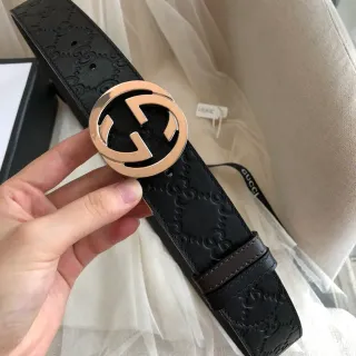 Gucci Ophidia Cinto Preto Dourado Embossado GG Monograma Rosa Fivela G Interlocking Couro