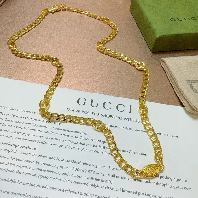 Gucci Ophidia Chaîne Curb-Link Or Noir Interlocking G Motif Collier 4