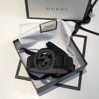 Gucci Ophidia Interlocking G 黑色 GG Monogram 皮革腰带