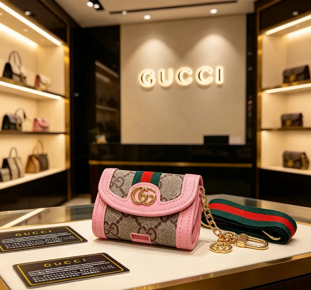 Gucci Ophidia Bolsa Cruzada de Lona Monograma Rosa Bege com Flap-Top 5