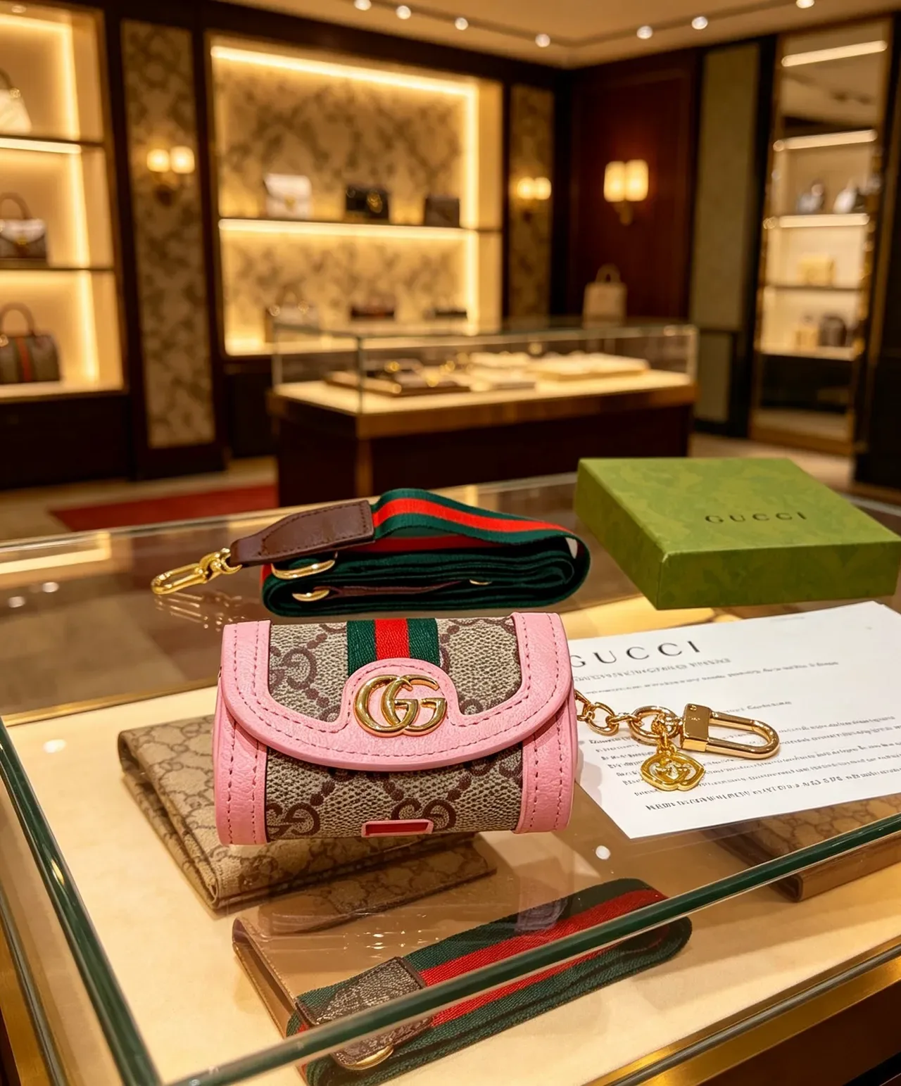 Gucci Ophidia Bolsa Cruzada de Lona Monograma Rosa Bege com Flap-Top 6