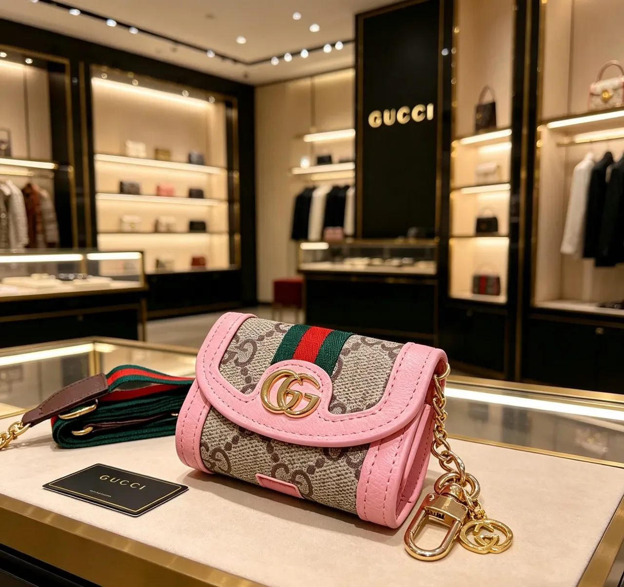 Gucci Ophidia Bolsa Cruzada de Lona Monograma Rosa Bege com Flap-Top 8
