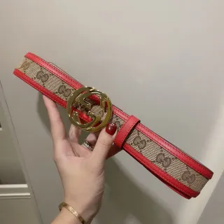 गुच्ची Ophidia लाल भूरे GG Monogram कैनवास किनारा चमड़े की बेल्ट