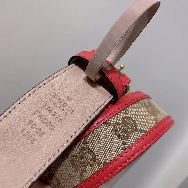 Ceinture Gucci Ophidia Rouge Beige GG Monogram en toile avec finition cuir 2
