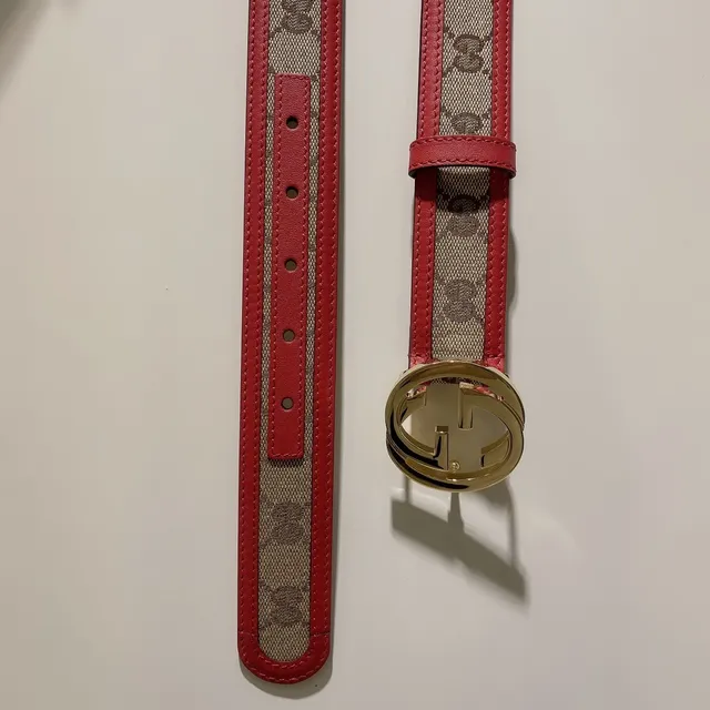 Ceinture Gucci Ophidia Rouge Beige GG Monogram en toile avec finition cuir 3