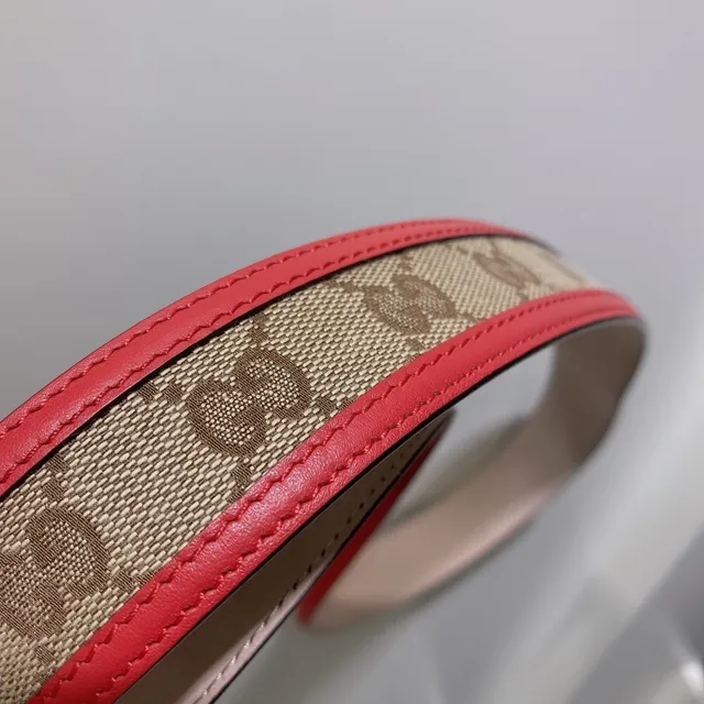 Ceinture Gucci Ophidia Rouge Beige GG Monogram en toile avec finition cuir 4
