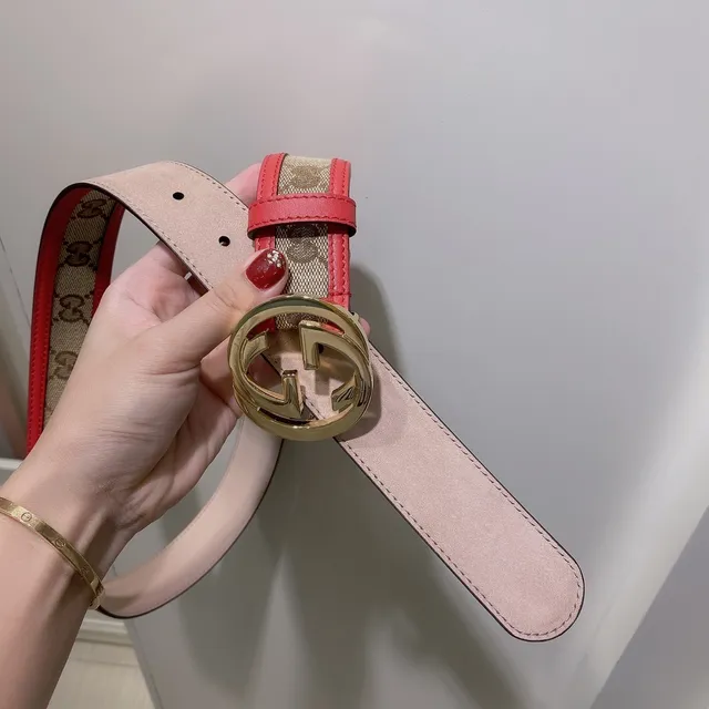 Ceinture Gucci Ophidia Rouge Beige GG Monogram en toile avec finition cuir 5