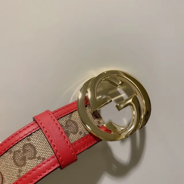Ceinture Gucci Ophidia Rouge Beige GG Monogram en toile avec finition cuir 6