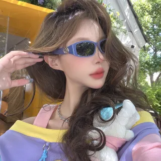 Gucci বেগুনি নীল আয়তাকার সংকীর্ণ ফ্রেম ম্যাট অ্যাসিটেট সানগ্লাসেস