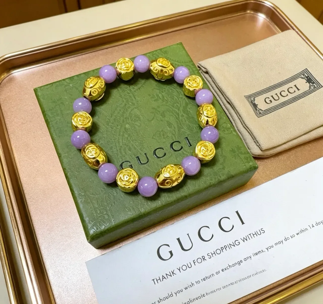 سوار Gucci معدني خرز بنفسجي وذهبي 2